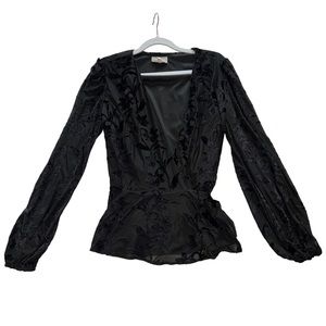 Anthropologie Velvet Wrap Front Black Shirt Size M